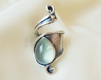 Green Prehnite Wrap Ring 925 Sterling Silver