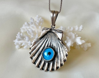 Evil Eye Inside Shell Pendant 925 Sterling Silver