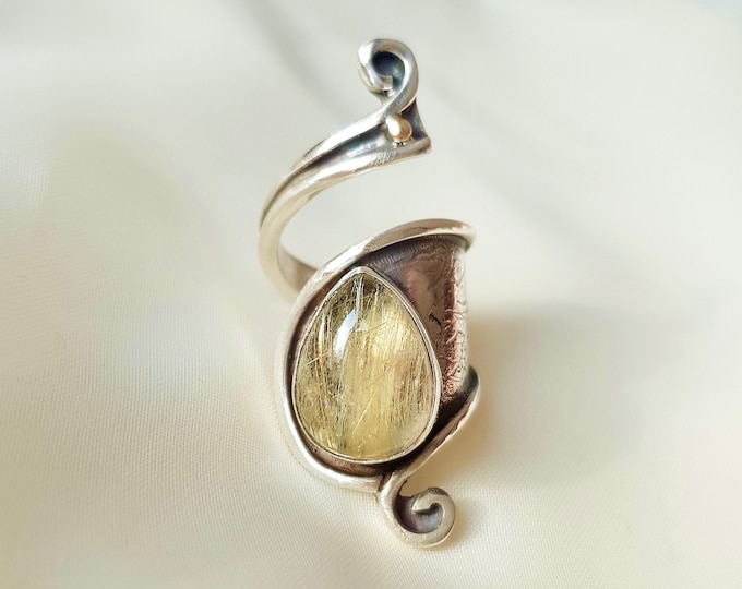 Golden Rutilated Quartz Wrap Ring 925 Sterling Silver