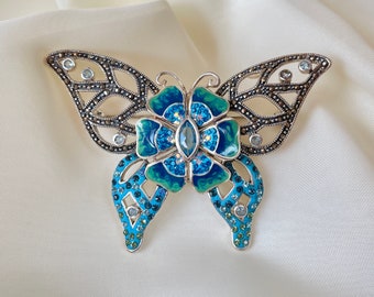 Blue Butterfly Pendant Brooch 925 Sterling Silver