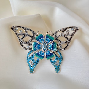 Blue Butterfly Pendant Brooch 925 Sterling Silver, Large Monarch Butterfly Enamel Necklace, Nature Insect Necklace, Gift for Her
