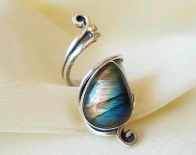 Statement Labradorite Wrap Ring 925 Sterling Silver