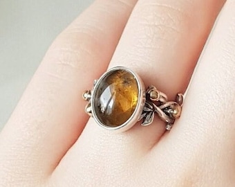 Citrine Vine Ring 925 Sterling Silver