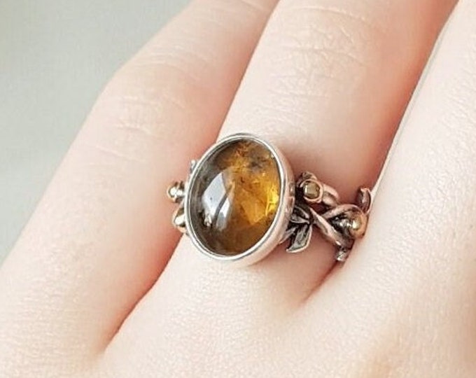 Citrine Vine Ring 925 Sterling Silver
