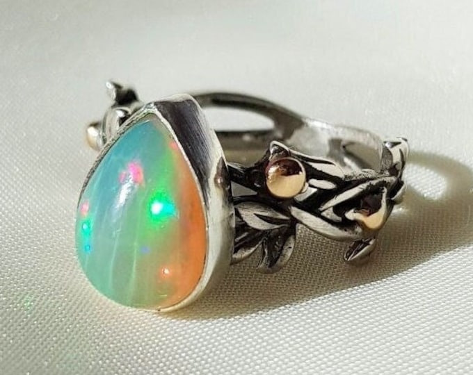 White Opal Vine Ring 925 Sterling Silver