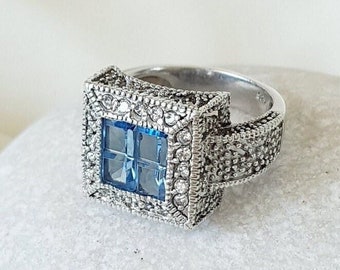 Genuine Ice Blue Topaz Ring 925 Sterling Silver