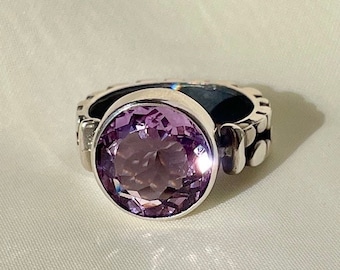 Pebble-Pattern Amethyst Ring 925 Sterling Silver