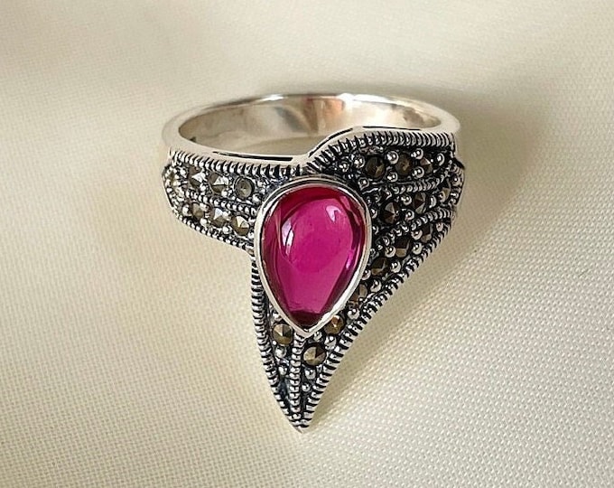 Natural Pink Tourmaline Ring Sterling Silver, October Birthstone Statement Ring, Sharp Claw Ring, Boho Ring for Women, Gift for Her