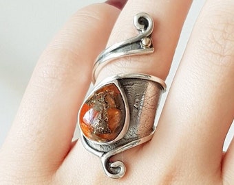 Carnelian Copper Wrap Ring 925 Sterling Silver