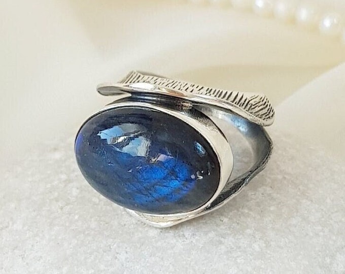 Blue Labradorite Split Ring 925 Sterling Silver