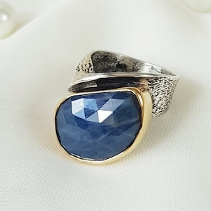 Blue Sapphire Cocktail Ring Sterling Silver, September Birthstone Jewelry, Custom Statement Gemstone Ring, Personalized Gift for Her
