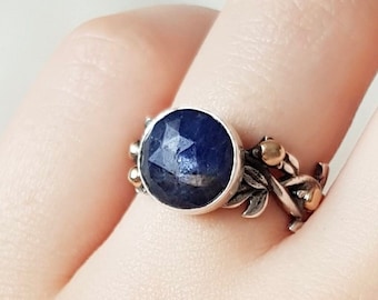 Blue Sapphire Vine Ring 925 Sterling Silver