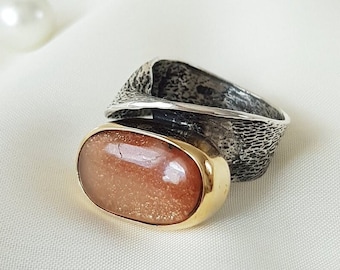 Sunstone Band Ring 925 Sterling Silver