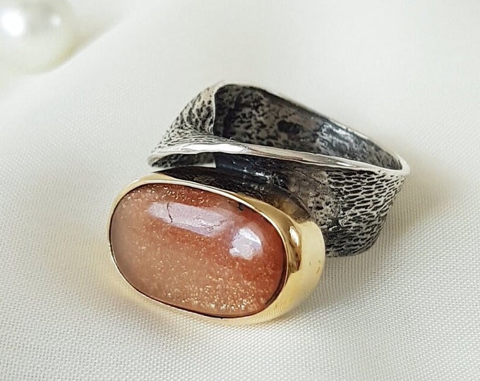 Sunstone Band Ring 925 Sterling Silver