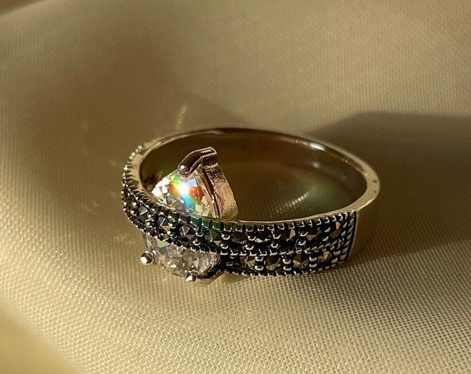 Zircon Solitaire Ring 925 Sterling Silver