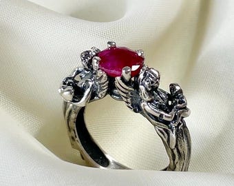 Natural Ruby Angel Ring Sterling Silver
