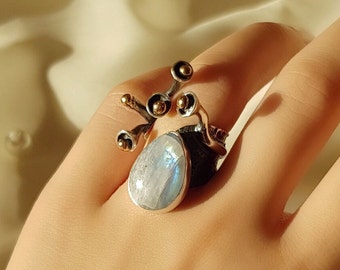 Bold Moonstone Band Ring 925 Sterling Silver