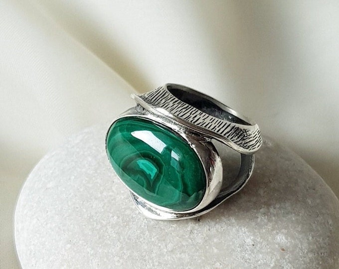 Natural Malachite Ring 925 Sterling Silver