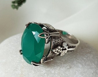 Green Onyx Ring 925 Sterling Silver