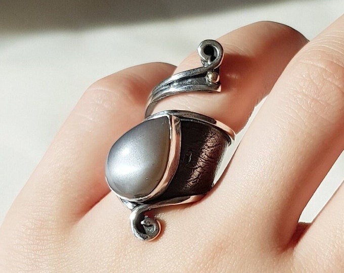 Gray Moonstone Wrap Ring 925 Sterling Silver