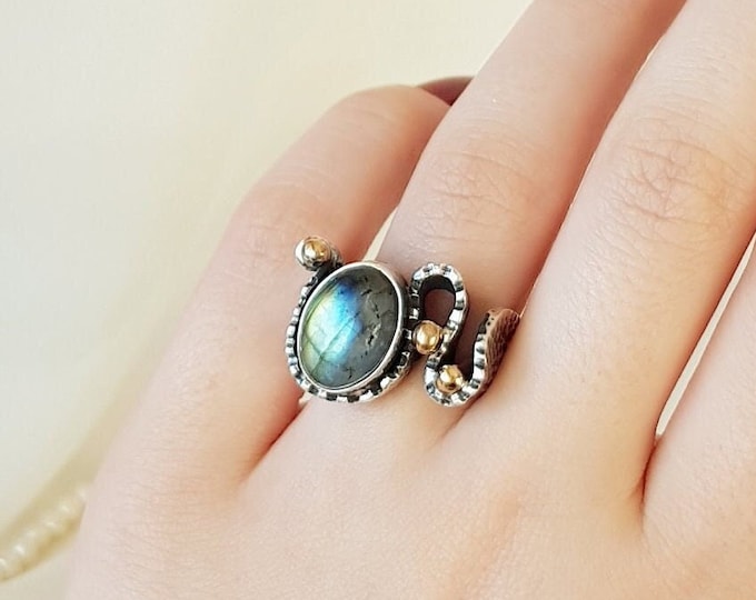 Labradorite Wave Ring 925 Sterling Silver