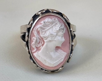 Pink Cameo Ring 925 Sterling Silver