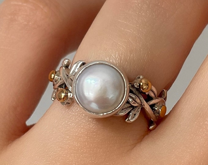 Botanical Pearl Ring 925 Sterling Silver