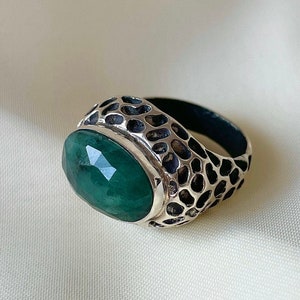 Green Zoisite Ring Sterling Silver, Dalmatian Pattern Ring, Natural Anyolite Dark Zoisite, Boho Ring for Women, Mothers Day Gift for Her