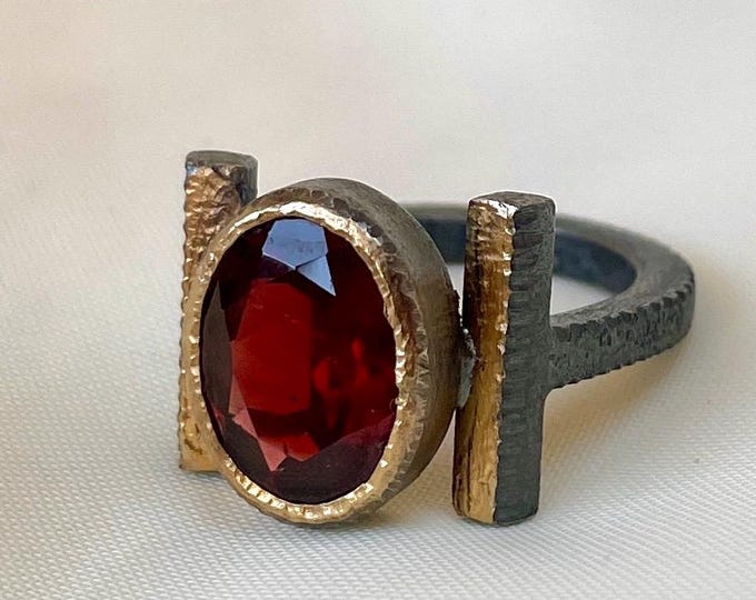 Garnet Ring 925 Sterling Silver with 24K Gold Accents