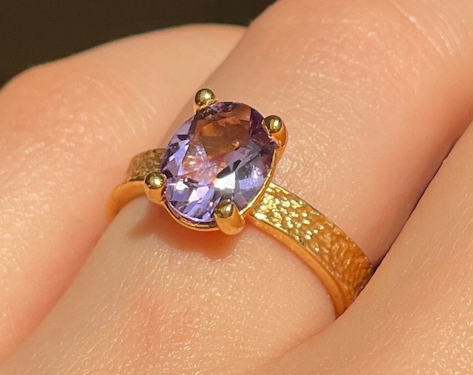Amethyst Ring 22k Gold Vermeil Sterling Silver