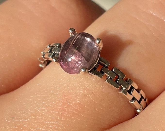 Pink Tourmaline Chain Link Ring 925 Sterling Silver
