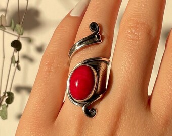 Red Coral Wrap Ring 925 Sterling Silver