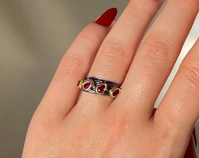 Rubellite Pink Tourmaline Ring 18k Gold Plated Sterling Silver