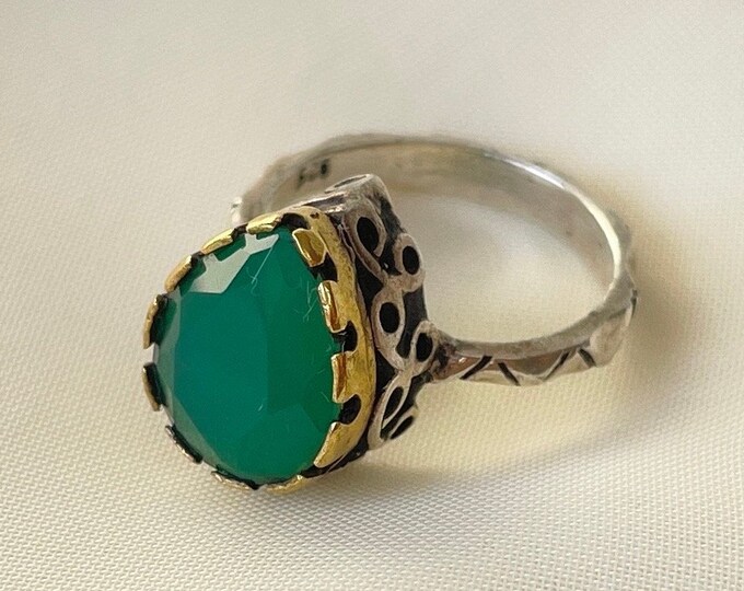 Vintage Green Onyx Ring Sterling Silver, Natural Onyx Wedding Ring, Engagement Ring Vintage, Dainty Statement Ring for Women, Gift for Her