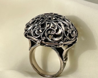 Vintage Hand Engraved Swirl Ring 925 Sterling Silver