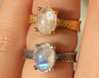 Moonstone Ring 925 Sterling Silver 22k Gold Vermeil