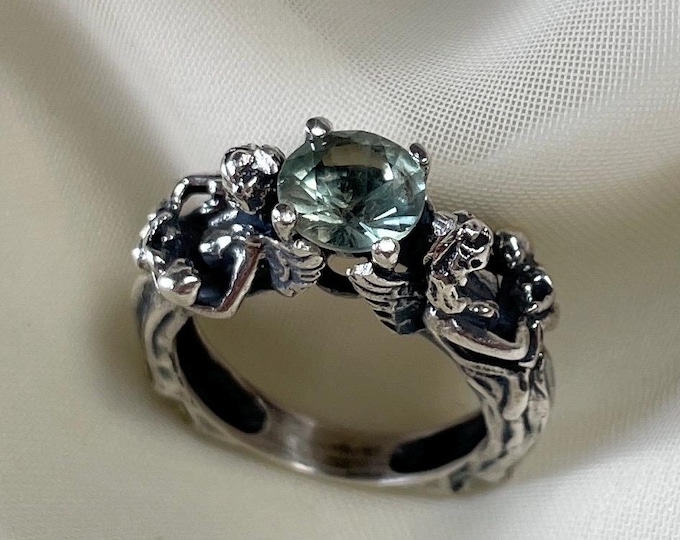 Green Amethyst Angel Ring 925 Sterling Silver