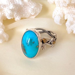 Natürlicher Türkis-Rebe Ring aus Sterling Silber, Woodland Ehering für Frauen, Muttertagsgeschenk für sie, Natur inspirierter Schmuck