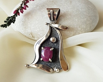 Unique Rustic Ruby Pendant 925 Sterling Silver