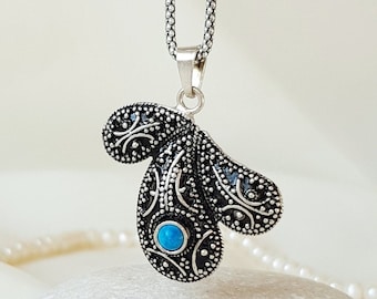 Boho Turquoise Pendant Oxidized 925 Sterling Silver