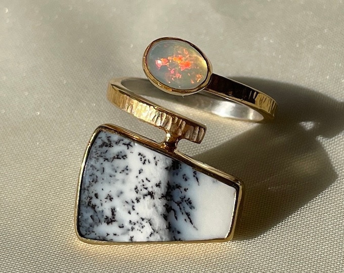 Dendritic Opal Ring Gold Vermeil Sterling Silver