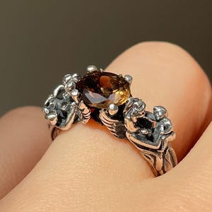 Smoky Quartz Angel Ring 925 Sterling Silver, Mother Baby Ring, Handmade Artisan Ring, Sentimental Mom Gift, Motherhood Jewelry, Gift for Her image 1
