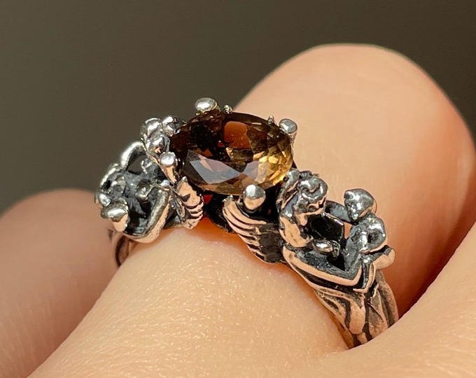 Smoky Quartz Angel Ring 925 Sterling Silver