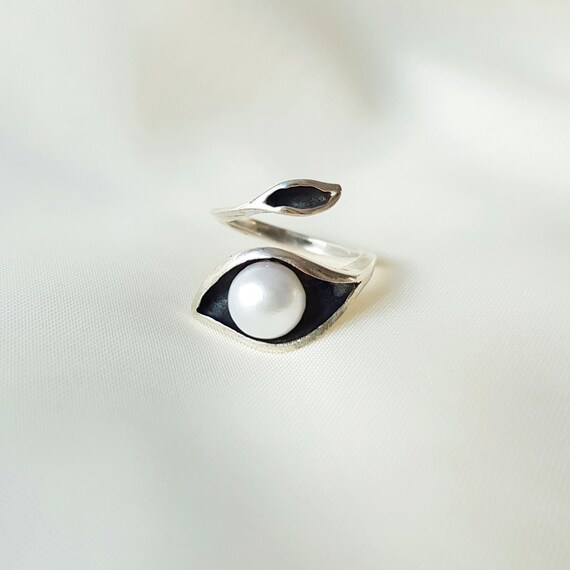 Bague Réglable Vintage Perles Pampilles Noires - Bijou Fantaisie Acier Inoxydable, Occasion Bon état