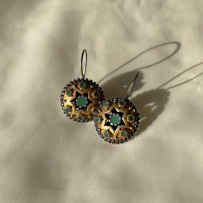 Vintage Emerald Necklace Set 14K Gold Plated Sterling Silver, May Birthstone, Emerald Ring Round Star Earrings, Gift for Her, Gift for Mom image 6