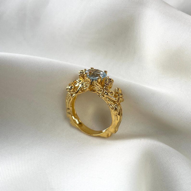 Anillo de ángel de topacio azul en plata de ley 925, anillo hecho a mano, regalo para ella, regalo sentimental para el Día de la Madre, anillo de ángel madre e hijo. imagen 4
