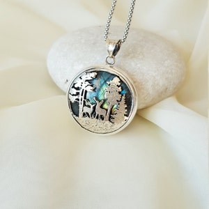Handmade_cute_necklace_deer_tree_forest_silver_necklace_circle