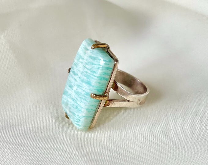 Rectangular Amazonite Ring 925 Sterling Silver