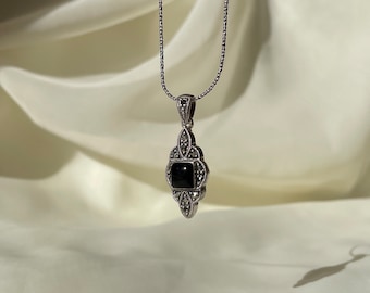 Vintage Black Onyx Necklace Jewelry Set 925 Sterling Silver, Elegant Onyx Necklace Set for Women, Mothers Day Gift for Her, Handmade Jewelry