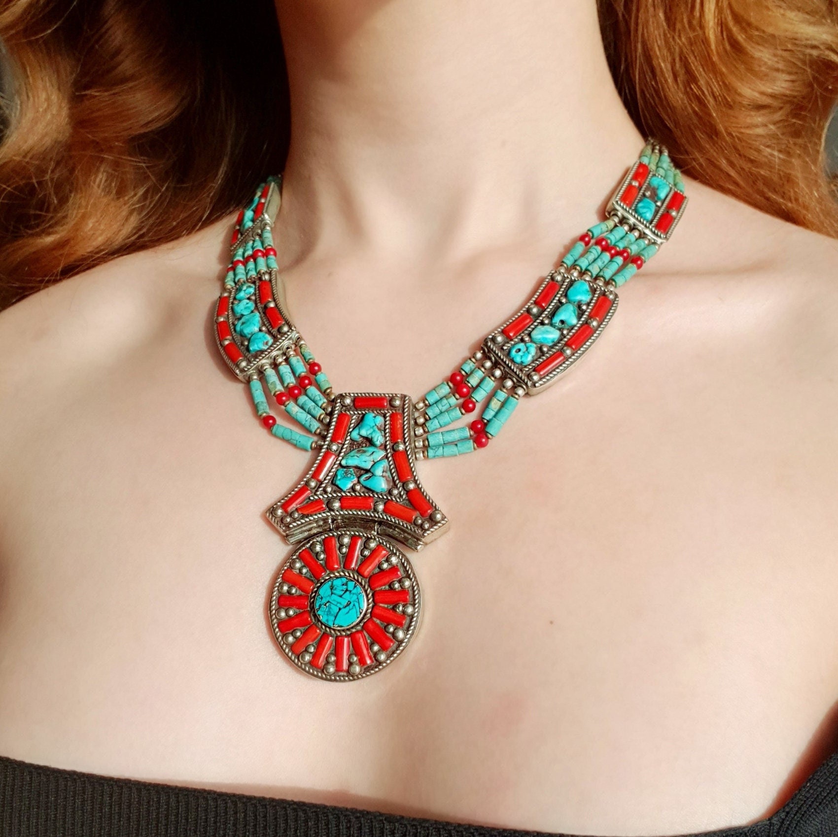 Designer Chunky Turquoise Beaded Necklace at Rs 1000/piece | Loose Turquoise  Necklace in Jaipur | ID: 22873471333